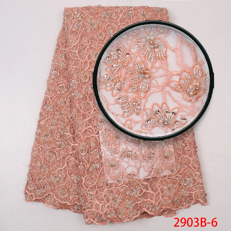 Африканская кружевная ткань высокое качество кружева роскошное кружево Новое тяжелое платье модное Свадебное кружево для шитья QF2903B-6