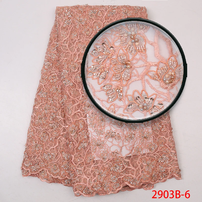 Fashion African Lace Fabric High Quality Lilac Lace Nigerian Lace Fabric 2019 High Quality Lace With Beaded 5yards QF2903B-1