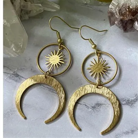 Geometric Celestial Sun Moon Earrings Drop Crescent Phase Boho Witchy Hippie Statement Jewelry Punk Women Gift Fashion