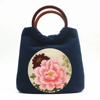 

2020 new cotton and linen canvas hand-painted diagonal bag shoulder bag national style handbag female bag