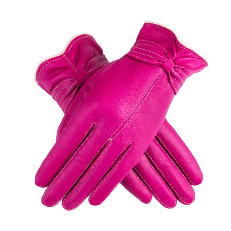 ro so Перчатки женские из натуральной кожи черные перчатки Handschoenen теплые зимние Guantes Hiver Femme перчатки из овчины Rekawiczki Gant - Цвет: ro so