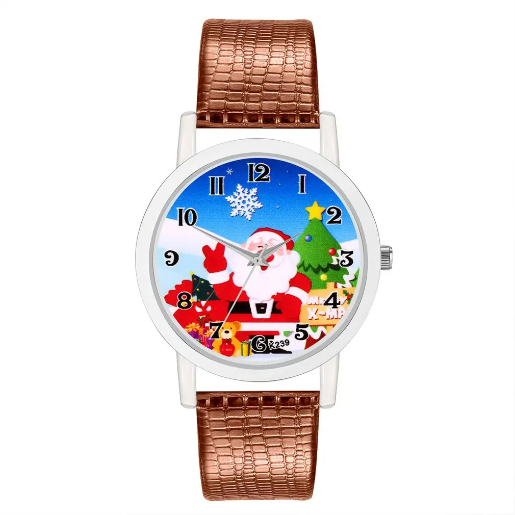 Женский браслет часы Санта Клаус Циферблат Кожаный детский браслет Кварцевые часы для девочек мальчиков Рождественский подарок