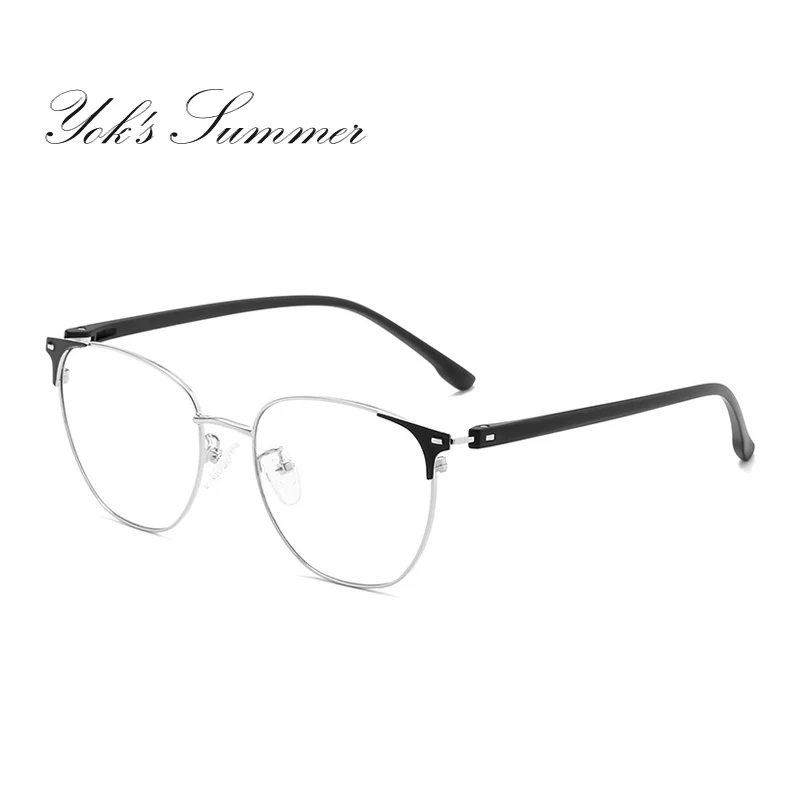 C4 Silver Frame YOK'S, корейские, круглые, анти-синие, легкие, компьютерные очки, ультралегкие, TR90, негабаритные, металлические, оптические, оправы для очков по рецепту, UN1428 - Цвет оправы: C4 Silver Frame