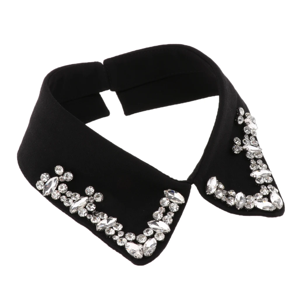 Solid Fake Collar Shirt Women Lady Detachable Collars Beaded Faux Collar Detachable Lapel False Fake Chiffon Dickey Collars