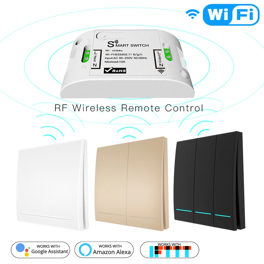 RF433Mhz+ Wifi беспроводной пульт дистанционного управления смарт-переключатель, настенный панельный передатчик, приложение Smart Life/Tuya, работает с Alexa Google Home