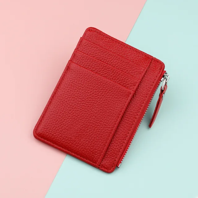 1PC Small Women Men Credit ID Card Holder PU Leather Zipper Fashion Ultra-Thin Wallet Money Bag Case Coin Purse Clip Organizer Red