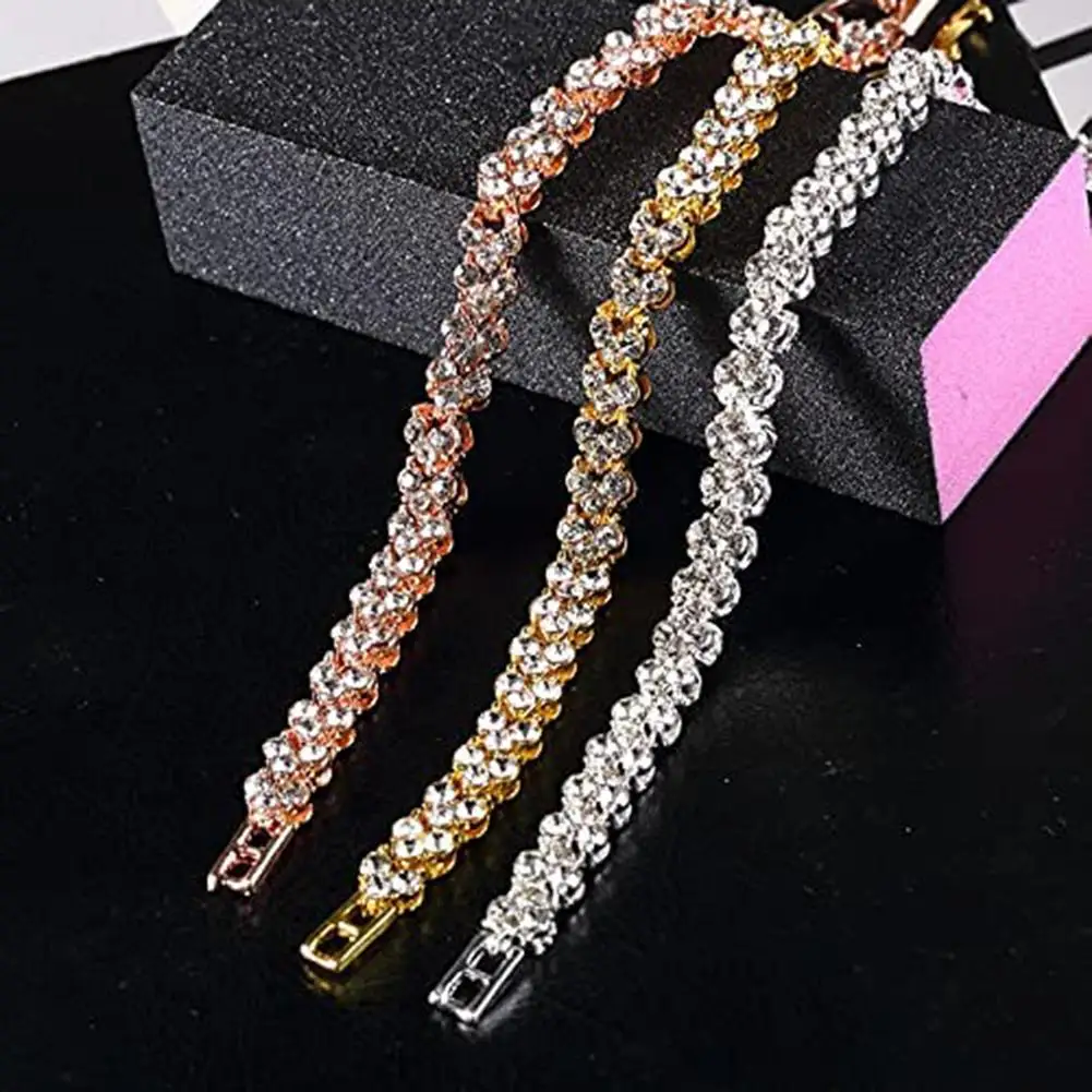 925 Silver Shiny Cubic Zirconia Tennis Bracelet Bangle For Women Wedding Fashion Jewelry Wholesale Birthday pink gold