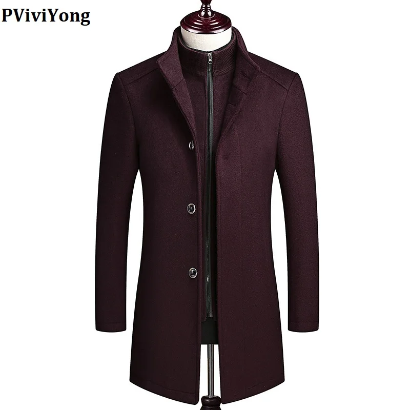 PViviYong Новое поступление зимнее толстое шерстяное пальто для мужчин, куртки с двойным воротником, Мужская парка, большие размеры M-4XL 1853