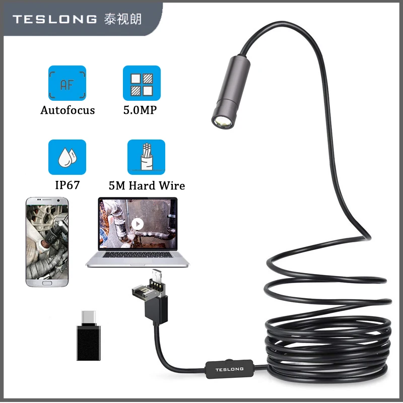 TESLONG 5.0MP 3 в 1 взаимный обмен данными между компьютером и периферийными устройствами эндоскоп Камера 2594x1944P IP67