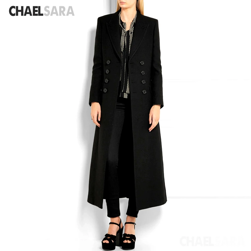 Vintage Military Style Turn Down Collar Wool Blends Coat Women Elegant Double Breasted Slim Long Woolen Female |