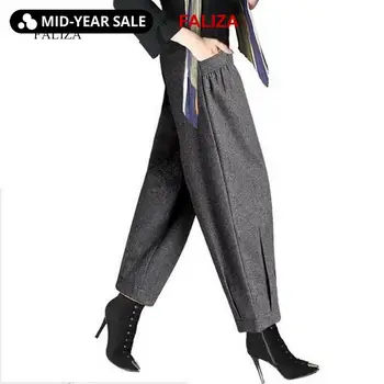 

FALIZA Women Warm Loose Harem Pants Autumn Winter Woman High Waist Fashion Ladies Office Trousers Wide Leg Pants for Women WPM12