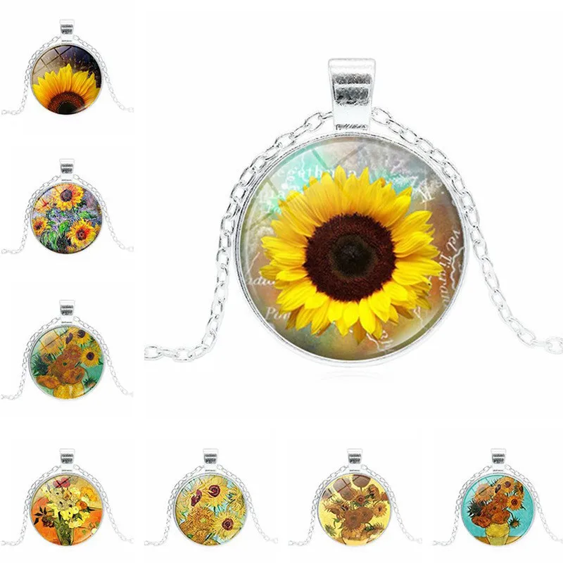 

Fashion Sunflower Time Pendant Necklace For Women Accessories Retro Sweater Chain Fashion Jewelry Wholesale