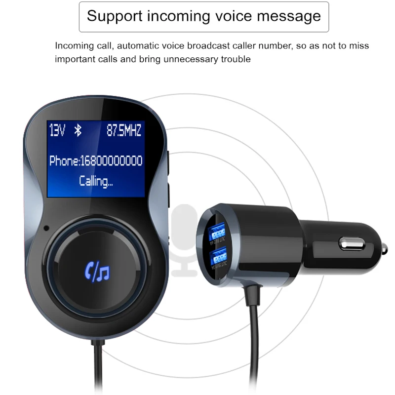 Bluetooth Hands-free fm-передатчик Aux модулятор Автомобильный mp3-плеер аудио адаптер USB QC3.0 зарядное устройство Поддержка TF для iPhone 11 - Цвет: Black