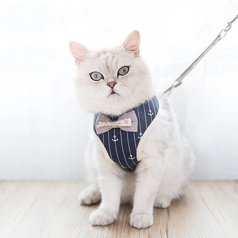 Cute Cat Harness and Leash Set Cloth Nylon Mesh Pet Puppy Harness Lead Cat Collar Clothes Vest For Small Cats Dogs Pet Supplies