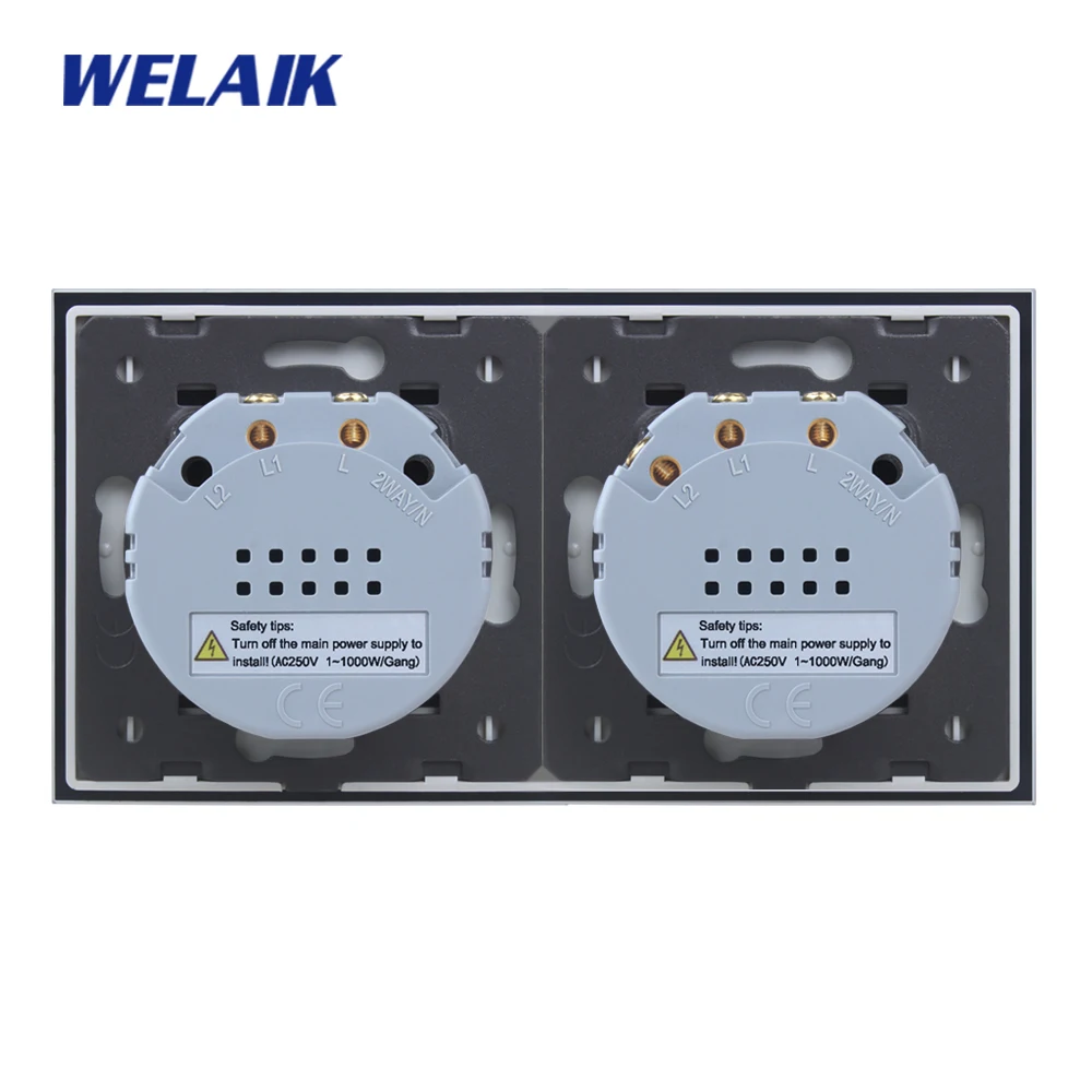 WELAIK 2 Рамка Кристалл-стеклянная панель-настенный выключатель-ЕС сенсорный выключатель светильник-переключатель 2gy1way+ 1gy1way AC250V A292111CW/B
