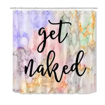 

Black Font Get Naked Shower Curtain Marble Colorful Funny Fashion Bathroom Curtain with Hooks,Waterproof Polyester Fabric