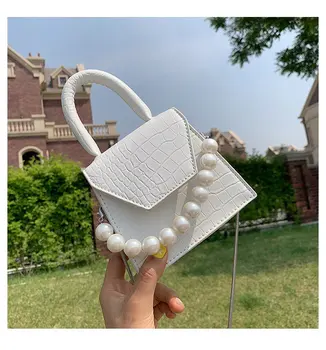 

Tote Bags For Women PU Leather Pearl Handle Super mini Designer Shoulder Bag Crossbody Bag Travel Handbags Stone Pattern 2020