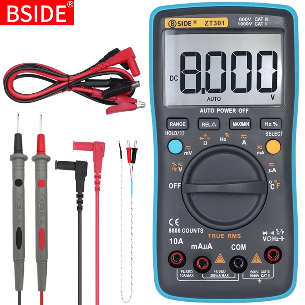 

Digital Multimeter BSIDE ZT Series True RMS Auto Range Multimetro Voltmeter Ammeter Capacitance Temperature Ohm HZ NCV Tester