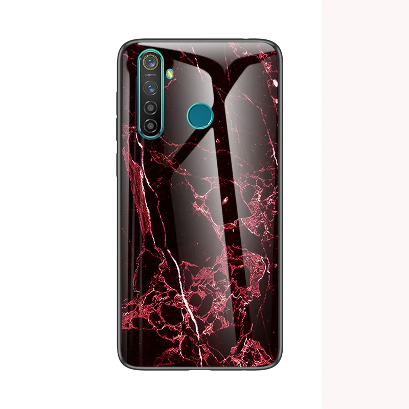 Для Oppo Realme 5 Pro 5Pro чехол мраморный глянцевый закаленное стекло Мягкий Силиконовый противоударный жесткий чехол для телефона для Oppo Realme Q чехол - Цвет: Красный