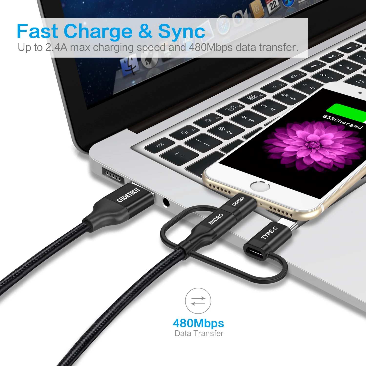 CHOETECH 3 в 1 Android Мобильный USB кабель для передачи данных для iPhone Micro usb type C зарядный кабель для Xiaomi MI8 samsung провод для быстрой зарядки