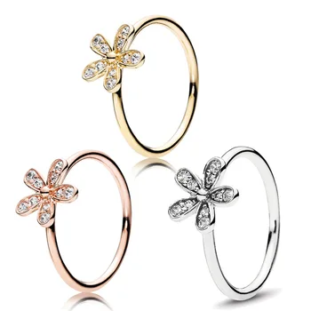 

Tri-color S925 Silver Ring Ring Simple Cute Dazzling Small Daisy Flower Ring Female Ring Gift for Girlfriend