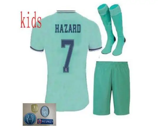 Real Madrides/детская трикотажная одежда,, Real Madrides, Детский комплект+ носки, Футбольная Футболка, домашняя одежда, 3RD Hazard 19 20, Детская футбольная рубашка - Цвет: kids