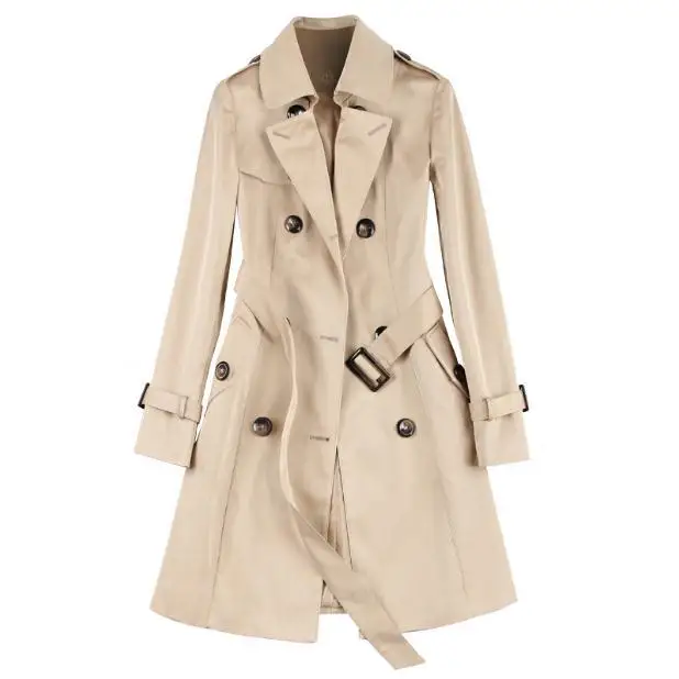 Новая мода двубортный средней длины Тренч Для женщин хаки тонкий плащ с поясом Mujer ветровка Hiver пальто Верхняя одежда для детей