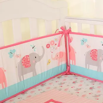 

New Arrival Baby bed bumper cotton Baby Bedding set Cute Baby Cot sets print Soft Baby Decoration Room elephant 4Pcs