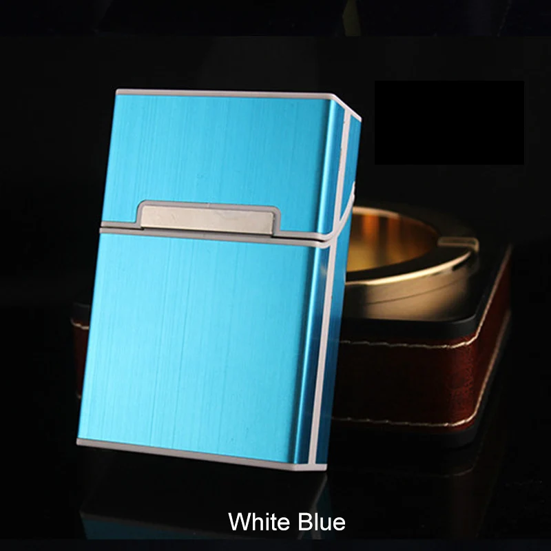 Аксессуары для курения подарок для мужчин 1 шт. шкатулка хранения для сигарет контейнер портсигары алюминиевый сплав держатель для табака компактный чехол - Цвет: White Blue