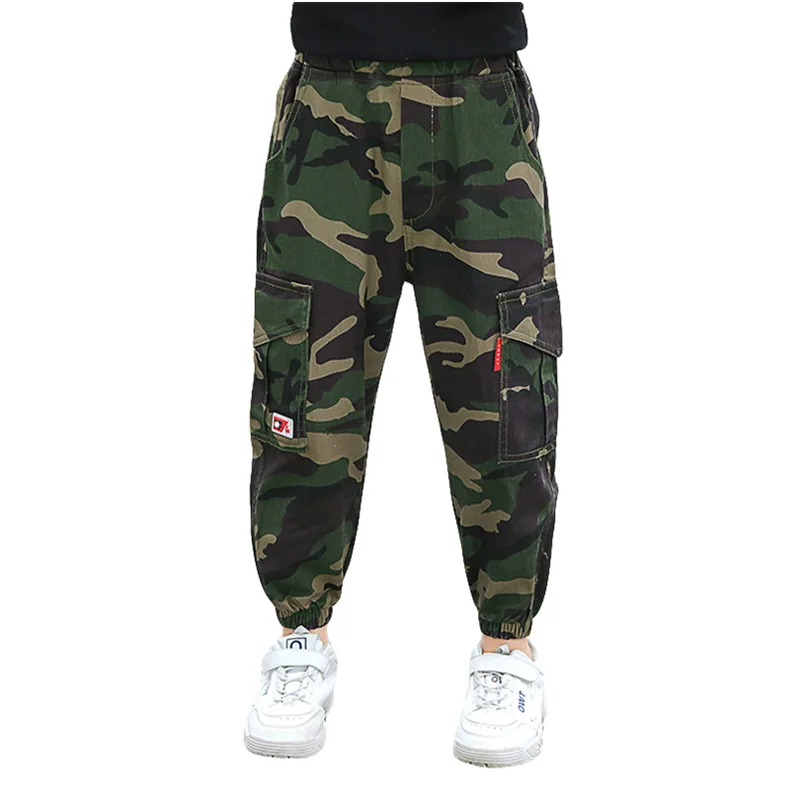 Армейский зеленый Military Style Kids Cargo Camo Pants For Boys Casual Camo Cargo Trousers Camouflage Army Pants for Teenagers Age 13-4 Years Old - Цвет: Армейский зеленый