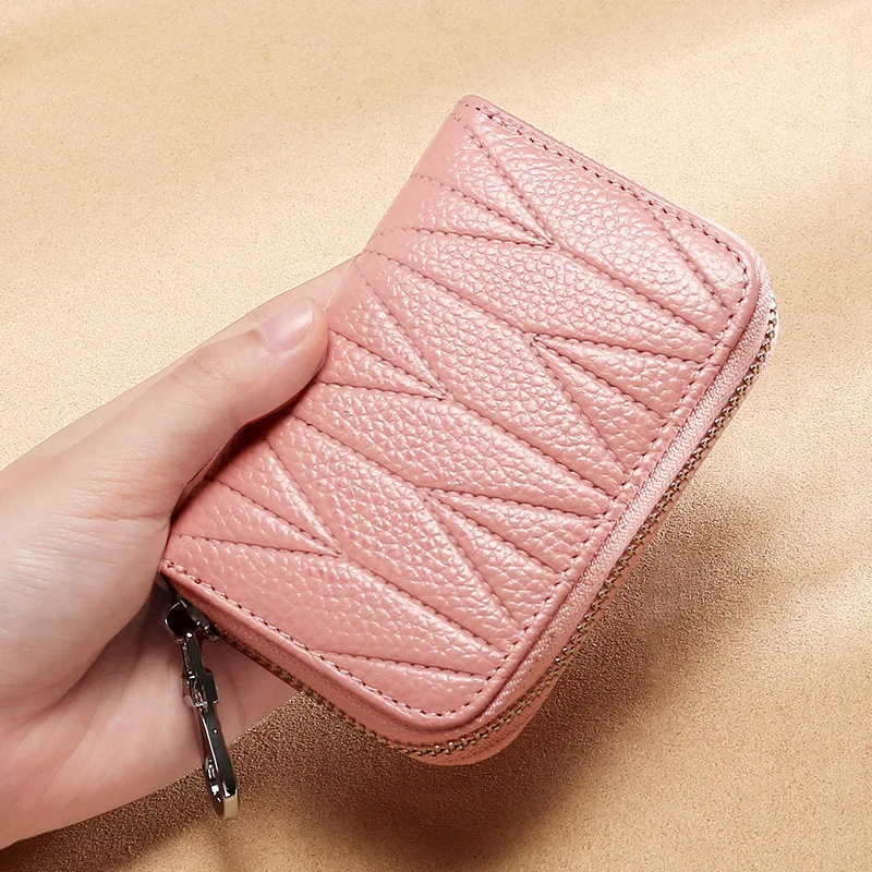 

Korean-style Women's Genuine Leather Card Bit More RFID Zipper ID Holder Card Holder Mini Purse Simple Organ Wallet