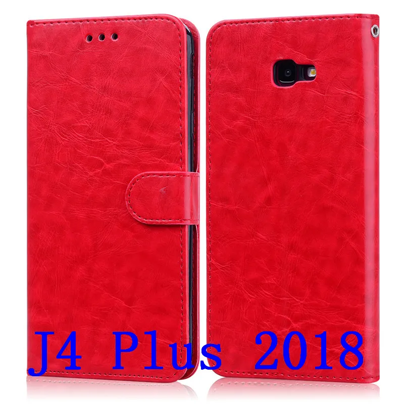 Red Кожаный чехол для samsung Galaxy J4 чехол Чехол-портмоне с откидной крышкой для samsung Galaxy J4 Plus чехол для Coque samsung J4 чехол - Цвет: Red