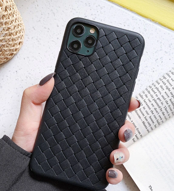 IMIDO креативный ультратонкий тканый узор протектор для iPhone 11 Pro Max x XR XS Max защита от падения мягкий клей для iPhone 7 8plus 6P - Цвет: Черный