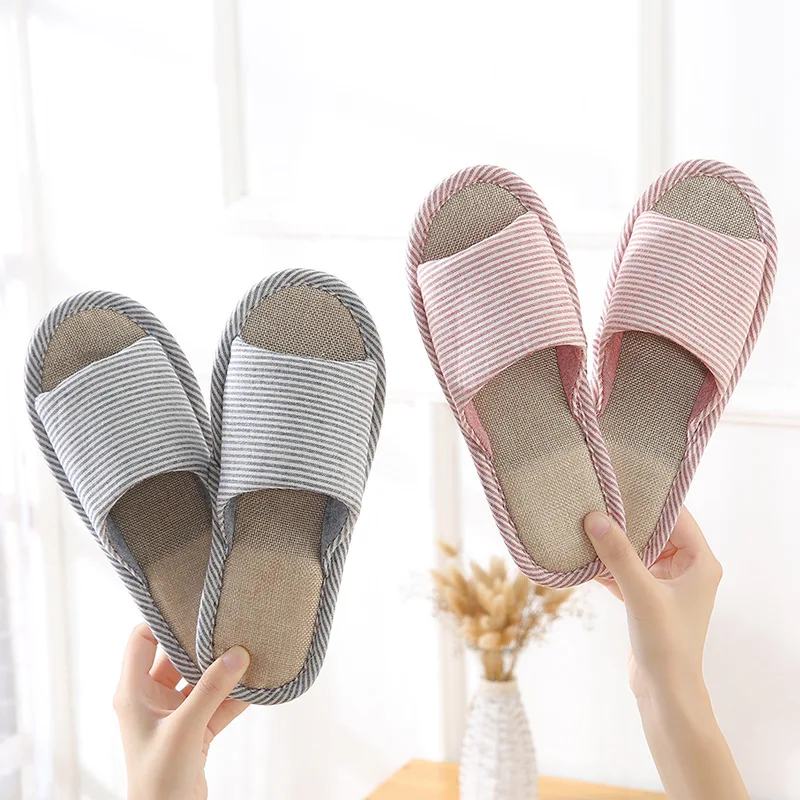 

New Style Autumn And Winter Women's Linen Slippers Home Indoor Wood Floor Anti-slip Couples Household Business Top Grade Men's C