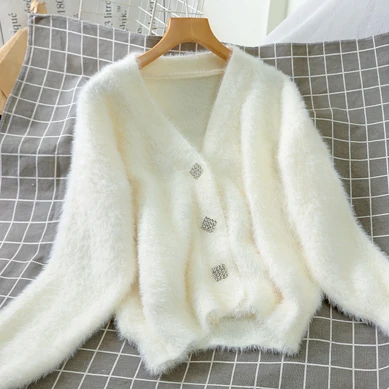 oversized cardigan Корейский Кардиган большого размера, меховой Пушистый Зимний свитер, норковый кашемировый женский свитер, кардиган, пушистая одежда с длинным рукавом и v-образным вырезом - Цвет: oversized cardigan