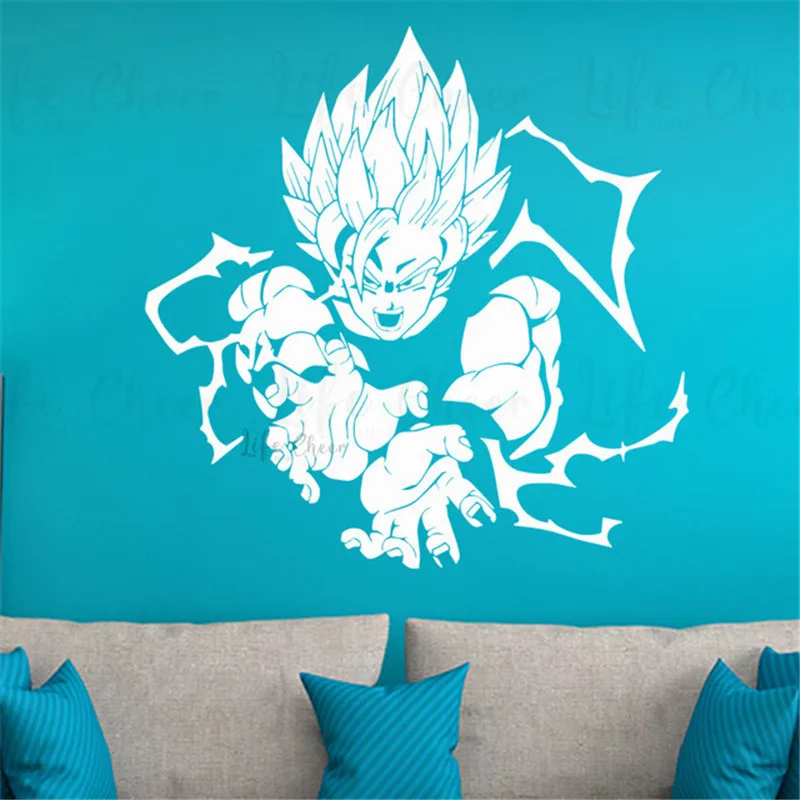 Goku Attack виниловые настенные искусства Dragon Ball Z Goku настенные наклейки детские комнаты декор персонаж виниловая наклейка на стену подростковый плакат для спальни AC386