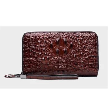 

Men's Clutches Handbags Crocodile pattern Cowhide Leather wallet Double Zipper card holder wallet Men Mobile Phone Clutches bag