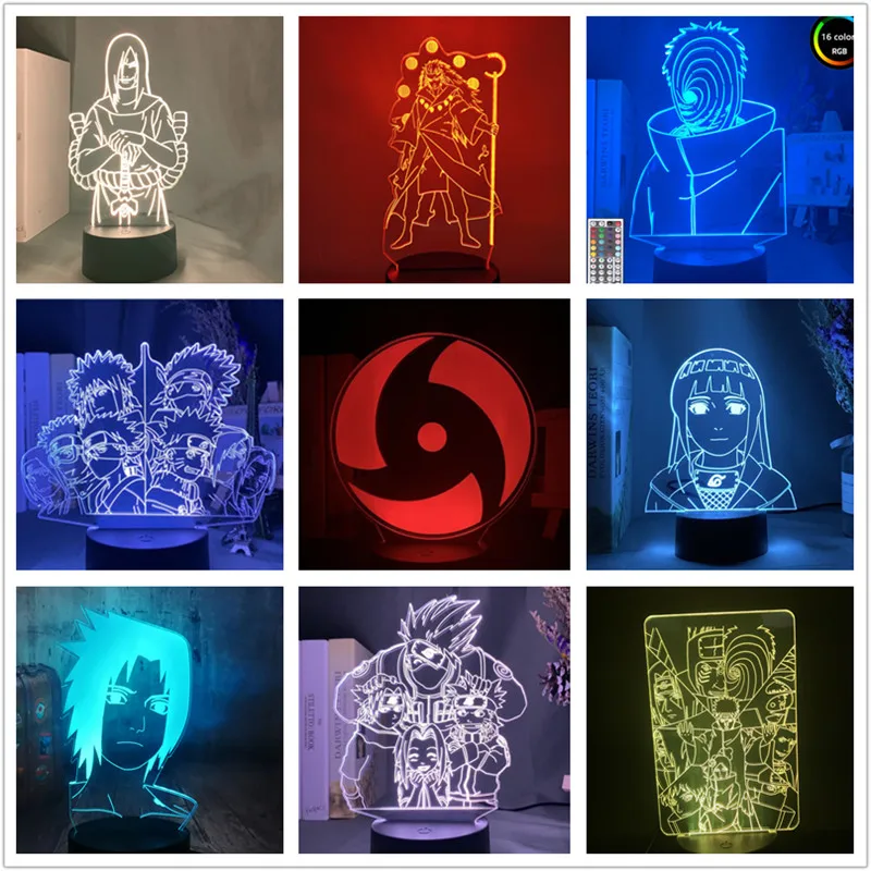 Anime 3D Lamp Naruto Uzumaki  Sasuke Kakashi Class 7 Kakashi Haruno  Night Light Manga Figure LED Lampara Hinata Minato Lampe