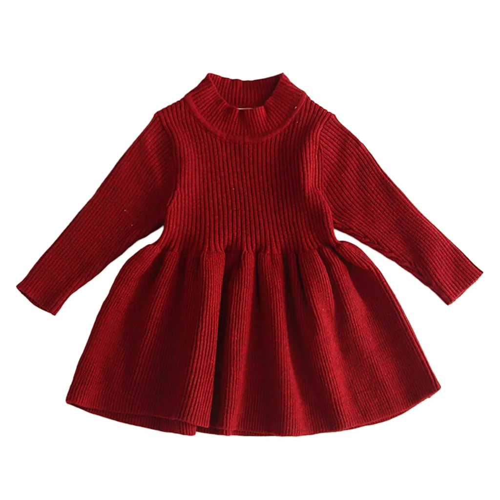 Одежда для новорожденных; детская одежда для девочек сплошное с длинным рукавом теплый свитер платье принцессы трикотажные вязаные платья осень Зимняя одежда# g4 - Цвет: Красный