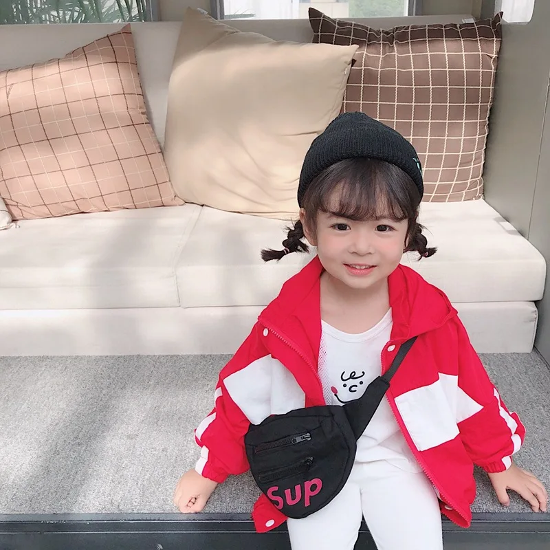 New autumn Korean style fashion white and red hit color normal section hooded jacket outwear both for boys and girls