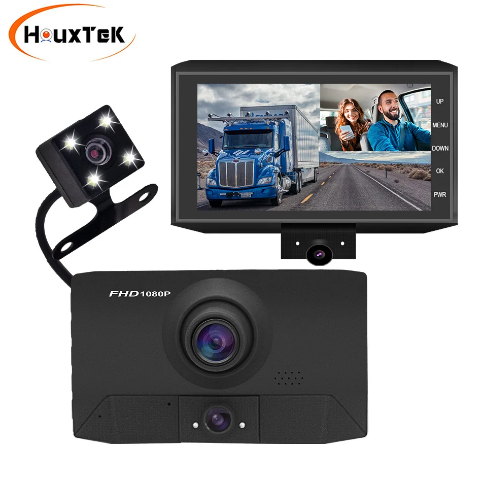 Автомобильный видеорегистратор HD с двойным объективом 4 0 дюйма камерой заднего