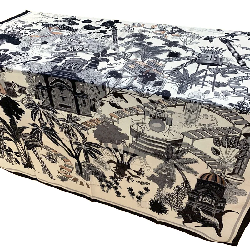 

Luxury 70% Cashmere 30% Silk Thin Scarf Unisex Man Women Vintage Forest House Print Blanket Shawl Kerchief Bandana 53"*53"