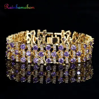 

Rainbamabom Luxury 925 Sterling Silver Created Moissanite Ruby Amethyst Gemstone Bangle Charm Bracelets Fine Jewelry Wholesale