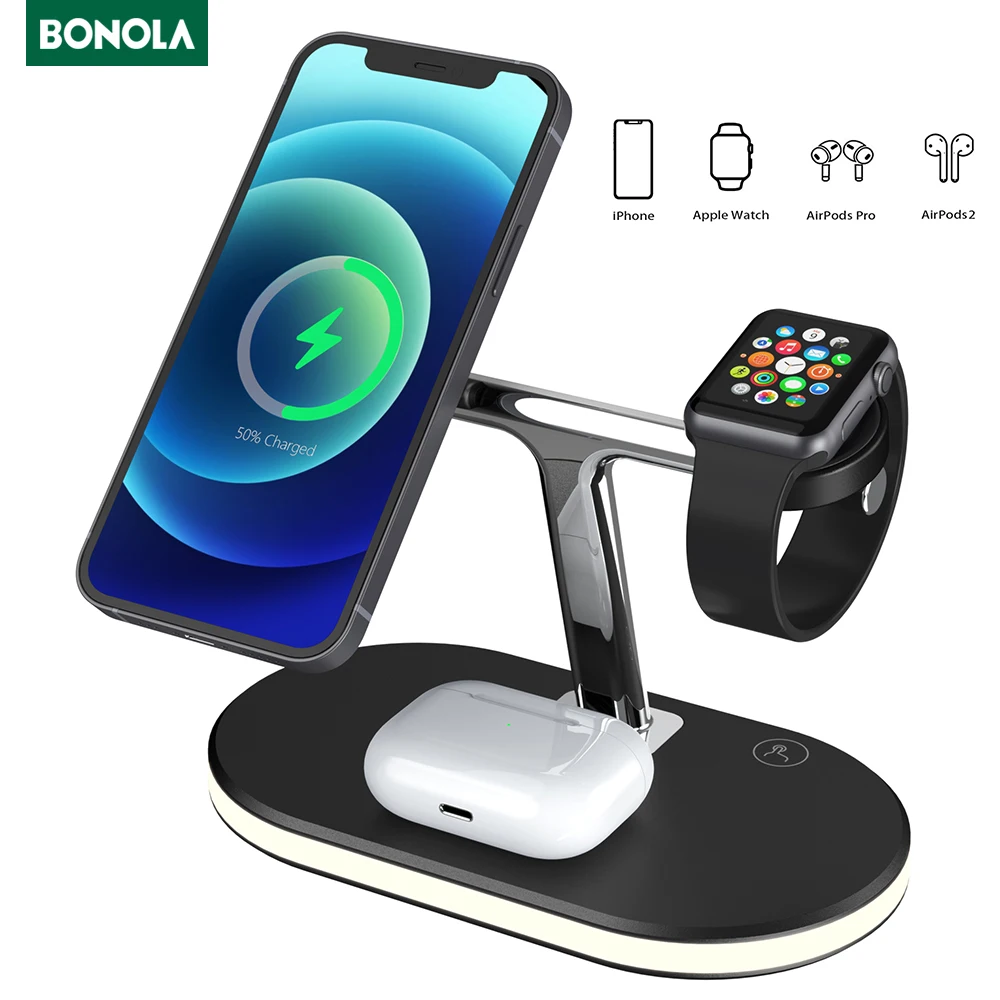Bonola Wireless Charger 3 in 1 Dock Station for iPhone 12/12Pro Max/12 Mini Fast Charger Magnetic for Magsafe Airpods Pro/iWatch