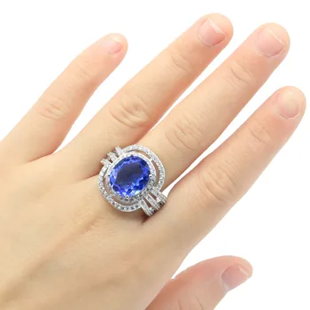 

24x22mm SheCrown Classic Rich Blue Violet Tanzanite White CZ Gift For Woman's Silver Rings