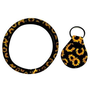 

New Sunflower Car Steering Wheel Cover with Sunflower Quarter Key Ring Car Accessories