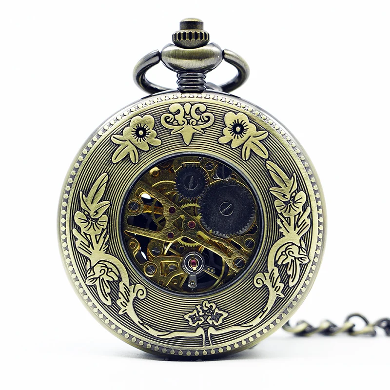 Vintage Mechanical Pocket Watch Men Roman Numerals Display Transparent Pendant Watch Gifts for Women Hand Winding Fob Clock