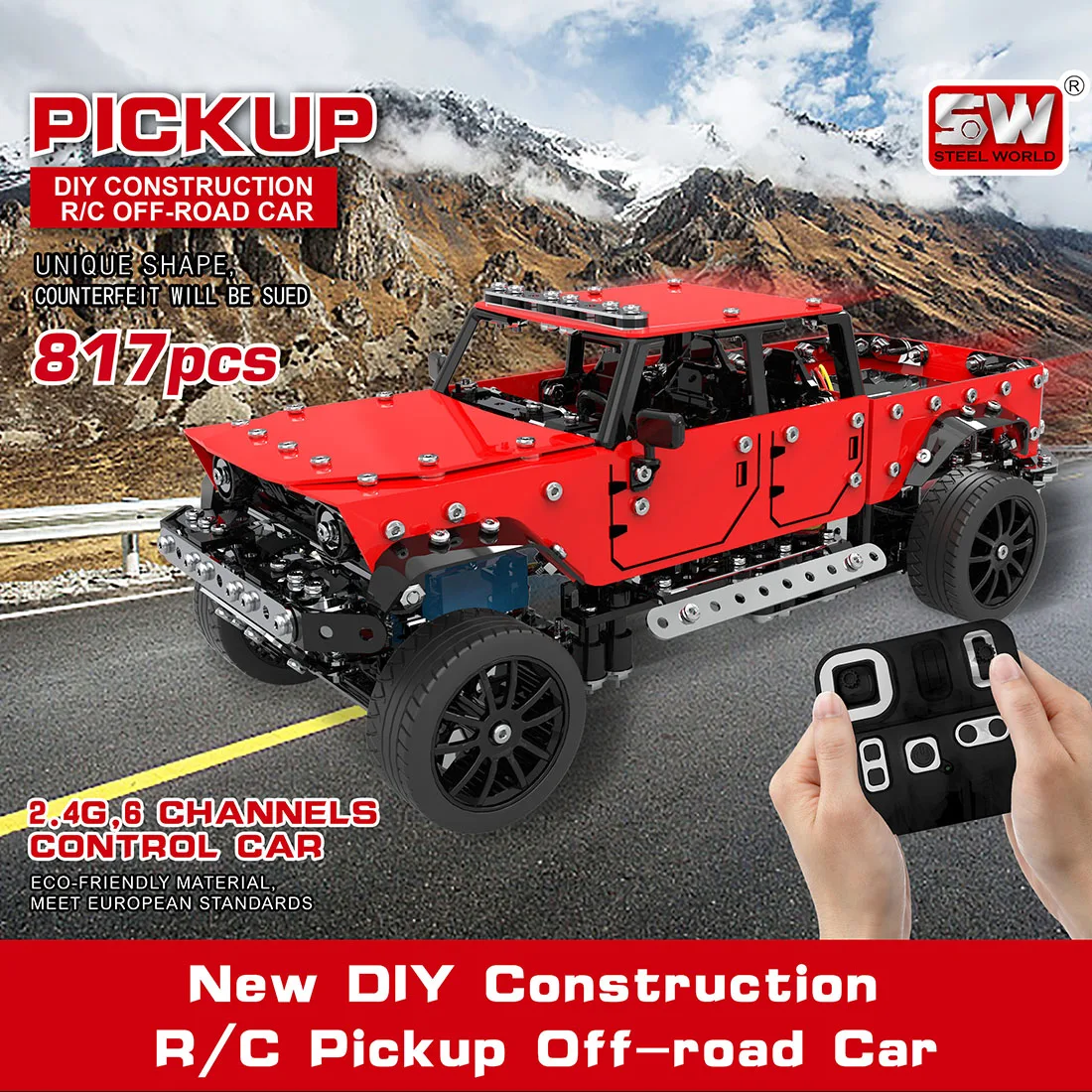 

817Pcs/Set 1:16 Stainless Steel RC Pickup Truck Vehicle Building Block DIY Small Particle Construction Model