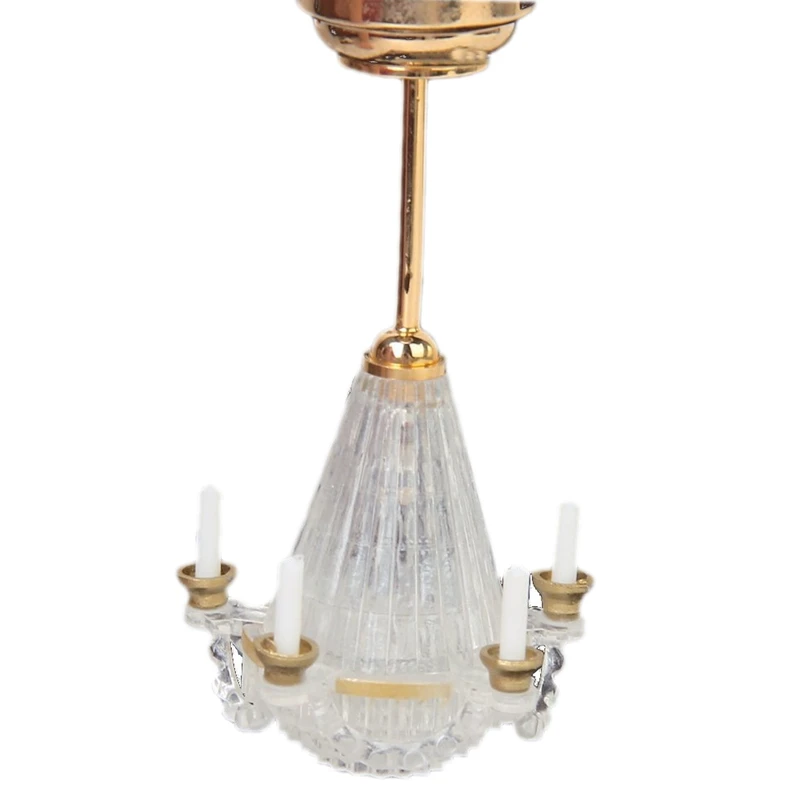 

BMBY-1:12 Dollhouse Miniatures Lichtstativ Five False Transparent Candle Chandelier LED Golden