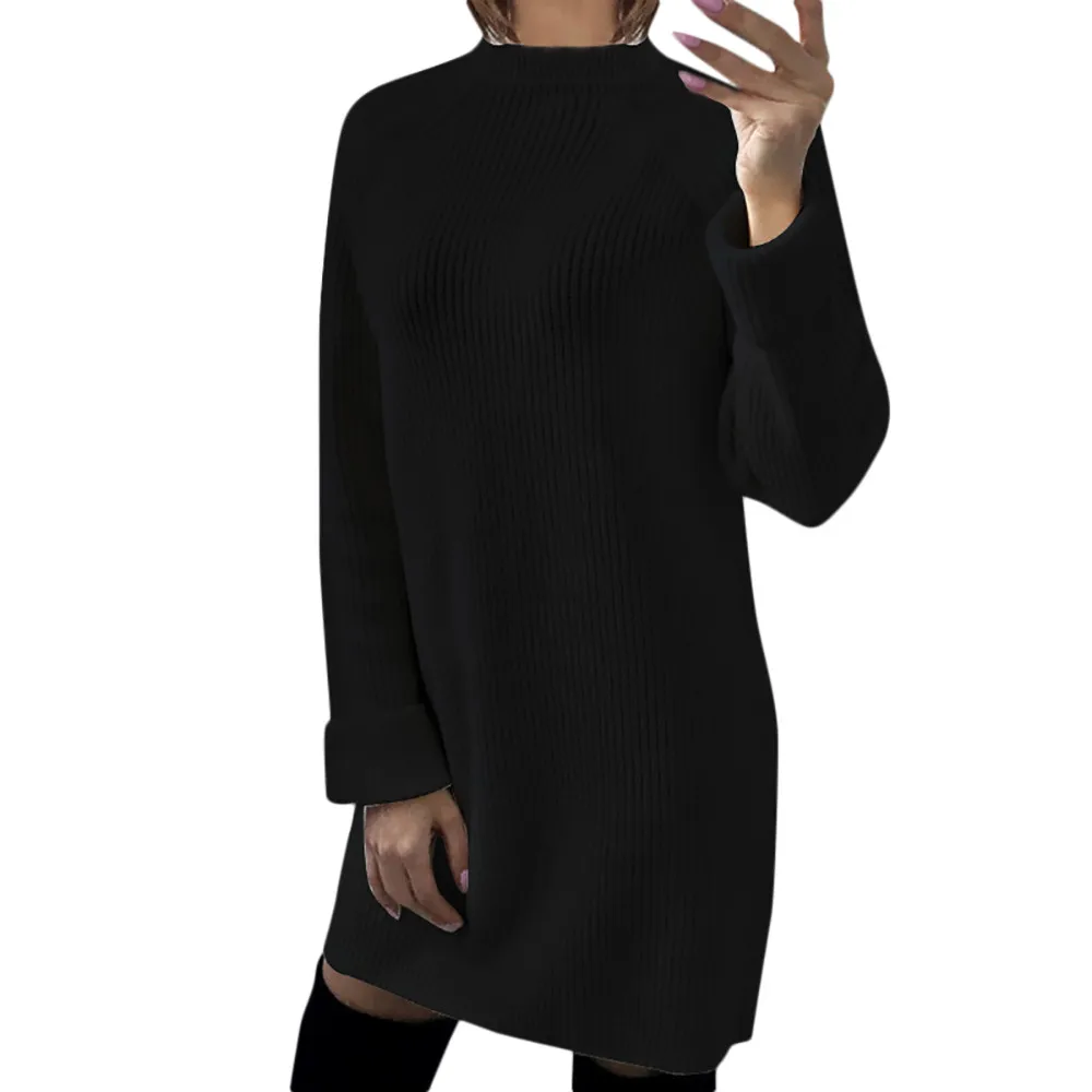 Осенне-зимние женские повседневные вязаные свитера, платье для женщин с длинным рукавом, тонкие уличные пуловеры, негабаритный свитер - Цвет: Черный